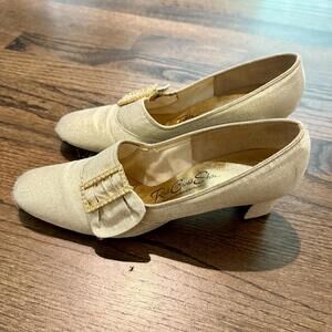 Gold Cross 1960s Red Cross Vintage Gold Rhinestone Buckle Gold Heels US Size 8